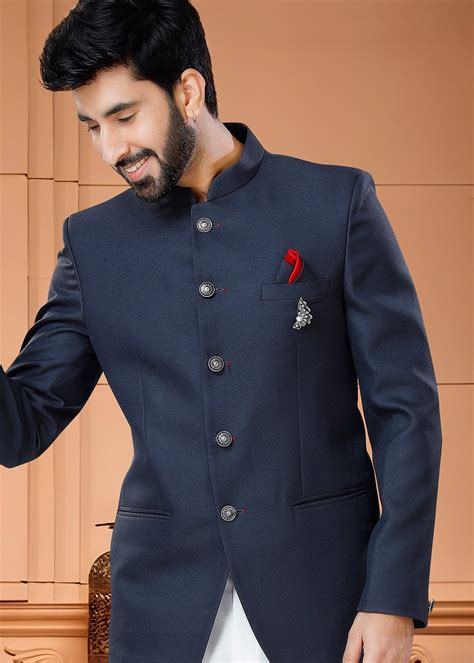 blue bandhgala suit